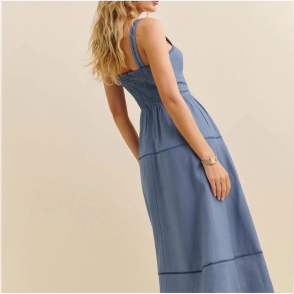 Reformation Everett Linen Dress 6 Cornflower $298 - Picture 5 of 12